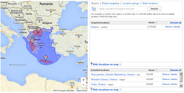 greece adwords locations targeting