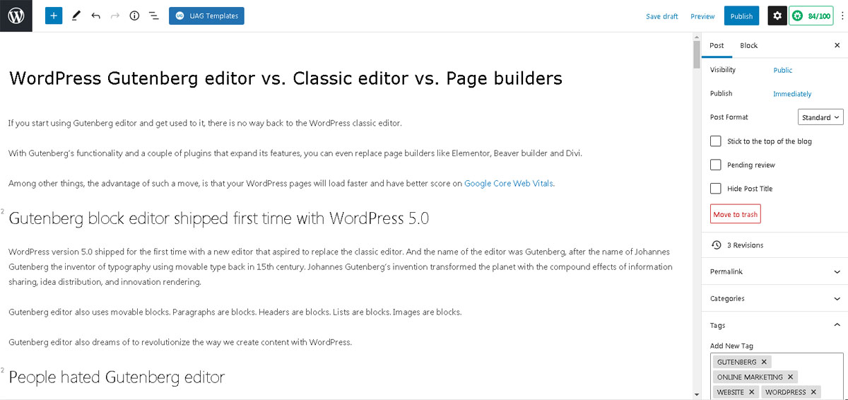 gutenberg editor vs classic editor vs page builders